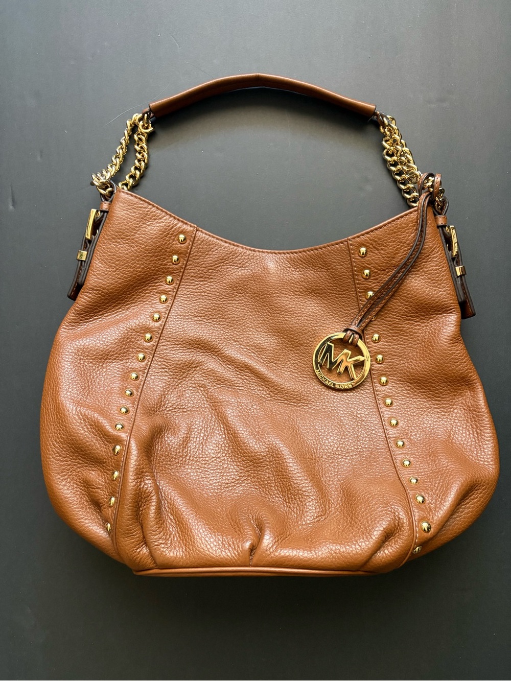 Michael Kors Tan Pebbled Leather Shoulder Bag with Gold Hardware